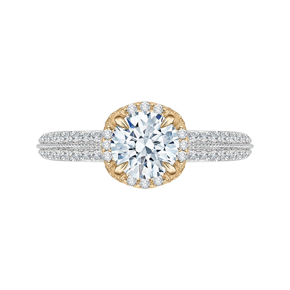 18K Two-Tone Gold Euro Shank Round Diamond Engagement Ring - Shah Luxury