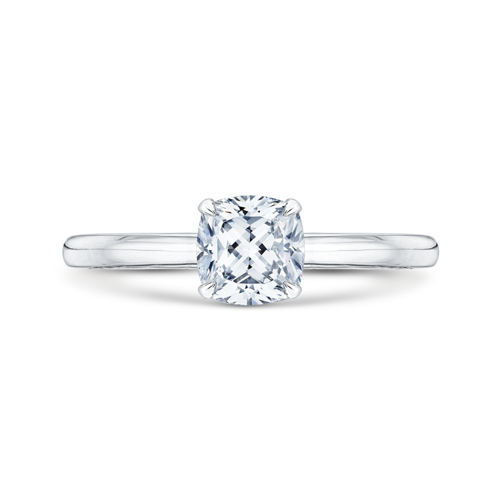 14K White Gold Cushion Cut Diamond Solitaire Engagement Ring (Semi-Mount)