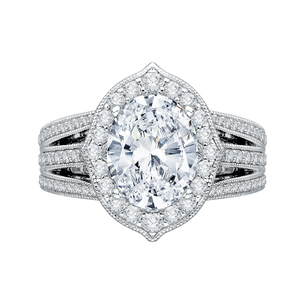 18K White Gold Oval Diamond Halo Engagement Ring (Semi-Mount)