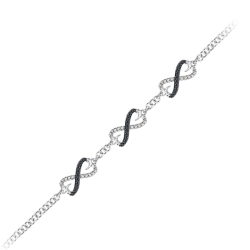 Black and White Diamond Infinity Tennis Heart Bracelet in 10K White Gold (1/4 cttw)