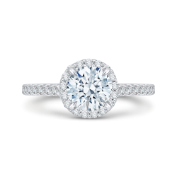 14K White Gold Round Cut Diamond Halo Engagement Ring with Euro Shank (Semi-Mount)