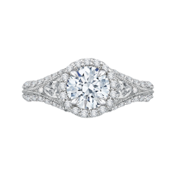 14K White Gold Round Diamond Halo Engagement Ring with Split Shank (Semi-Mount)