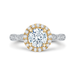 14K Two-Tone Gold Round Diamond Halo Vintage Engagement Ring (Semi-Mount)