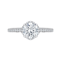 14K White Gold Round Diamond Floral Engagement Ring with Euro Shank (Semi-Mount)