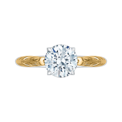 Round Cut Solitaire Diamond Vintage Engagement Ring In 14K Two-Tone Gold (Semi-Mount)