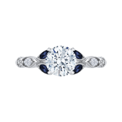 14K White Gold Round Diamond Engagement Ring with Sapphire (Semi-Mount)