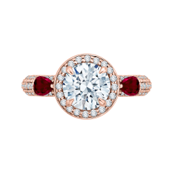 Round Diamond and Ruby Engagement Ring In 14K Rose Gold (Semi-Mount)