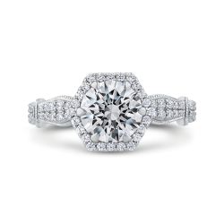 Round Diamond Halo Vintage Engagement Ring In 14K White Gold (Semi-Mount)