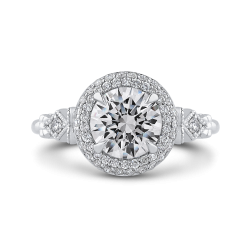 Round Diamond Double Halo Engagement Ring In 14K White Gold (Semi-Mount)