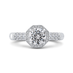 Round Halo Diamond Vintage Engagement Ring In 14K White Gold (Semi-Mount)