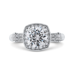 14K White Gold Round Diamond Halo Vintage Engagement Ring (Semi-Mount)