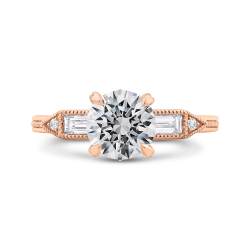 14K Rose Gold Round and Baguette Diamond Engagement Ring (Semi-Mount)