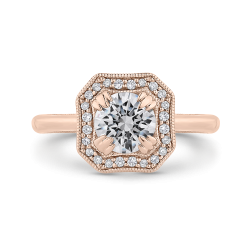 14K Rose Gold Round Diamond Halo Engagement Ring with Euro Shank (Semi-Mount)