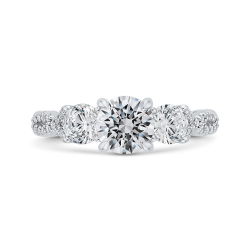 14K White Gold Three-Stone Engagement Ring with Round Diamond (Semi-Mount)