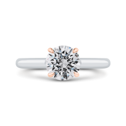 14K Two-Tone Gold Round Diamond Solitaire Plus Engagement Ring with Milgrain (Semi-Mount)