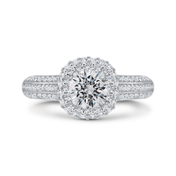 14K White Gold Three Row Round Diamond Double Halo Engagement Ring (Semi-Mount)