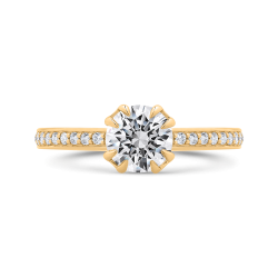 14K Yellow Gold Pave Set Diamond Serenade Solitaire Surprise Stone Ring (Semi-Mount)