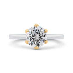 14K Two Tone Gold Diamond Decoro Six-Prong Solitaire Ring (Semi-Mount)