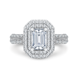 14K White Gold Split Shank Emerald Diamond Double Halo Engagement Ring (Semi-Mount)