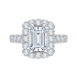 14K White Gold Emerald Diamond Halo Engagement Ring (Semi-Mount)