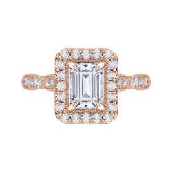 14K Rose Gold Emerald Cut Diamond Halo Vintage Engagement Ring (Semi-Mount)