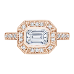 Emerald Cut Diamond Halo Engagement Ring In 14K Rose Gold (Semi-Mount)
