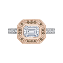 14K Two-Tone Gold Brown & White Emerald Diamond Halo Engagement Ring (Semi-Mount)