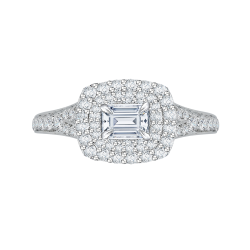 14K White Gold Emerald Cut Diamond Halo Engagement Ring with Split Shank (Semi-Mount)