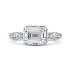14K White Gold Emerald Cut Diamond Vintage Engagement Ring (Semi-Mount)