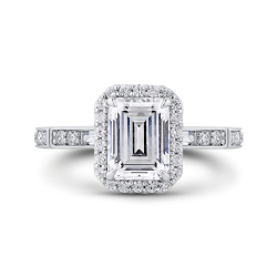 Platinum Emerald Cut Diamond Halo Engagement Ring (Semi-Mount)