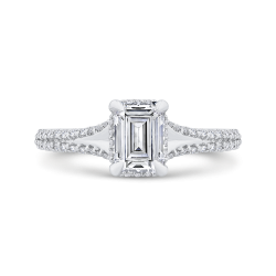 Emerald Diamond Engagement Ring In 14K White Gold with Split Shank (Semi-Mount)