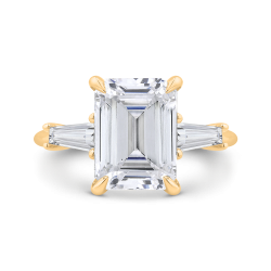 14K Yellow Gold Three Stone Engagement Ring ,Sides Taper Baguette Diamond with Center Emerald (Semi-Mount)