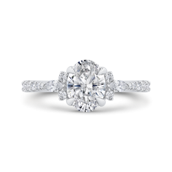 14K White Gold Three Stone Plus Round Diamond Engagement Ring