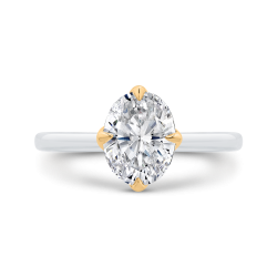 14K Two Tone Gold Oval Cut Diamond Decoro Solitaire Ring  (Semi-Mount)