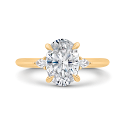 14K Yellow Gold Three Stone Engagement Ring ,Sides Pear Diamond with Center Oval (Semi-Mount)