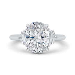 14K White Gold Three Stone Engagement Ring ,Sides Cadilac Diamond with Center OVAL (Semi-Mount)