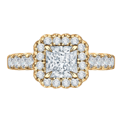 14K Yellow Gold Princess Diamond Halo Engagement Ring (Semi-Mount)
