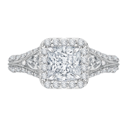 14K White Gold Princess Diamond Halo Engagement Ring with Split Shank (Semi-Mount)