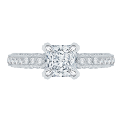 Princess Cut Diamond Floral Engagement Ring In 14K White Gold (Semi-Mount)