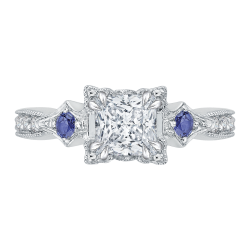 14K White Gold Princess Diamond Engagement Ring with Sapphire (Semi-Mount)