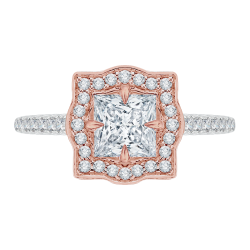 14K Two-Tone Gold Princess Cut Diamond Halo Vintage Engagement Ring (Semi-Mount)