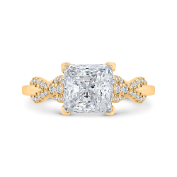 14K Yellow Gold Pave Set Diamond Decoro Solitaire Detail Ring (Semi-Mount)