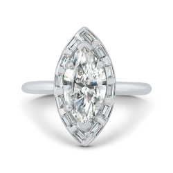 14K White Gold Marquise Cut Diamond Engagement Ring with Round Shank (Semi-Mount)