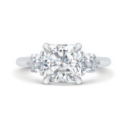 14K White Gold Three Stone Engagement Ring ,Sides Bullet Cut Diamond with Center Square Radiant (Semi-Mount)