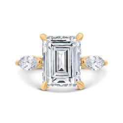 14K Yellow Gold Three Stone Engagement Ring ,Sides Marquise Diamond with Center Radiant (Semi-Mount)