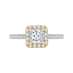 14K Two-Tone Gold Cushion Diamond Halo Engagement Ring (Semi-Mount)