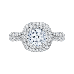 14K White Gold Split Shank Cushion Diamond Double Halo Engagement Ring (Semi-Mount)