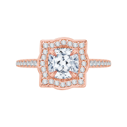 14K Rose Gold Cushion Cut Diamond Halo Vintage Engagement Ring (Semi-Mount)