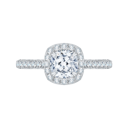 Cushion Cut Halo Diamond Engagement Ring In 14K White Gold (Semi-Mount)