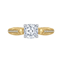 14K Two-Tone Gold Cushion Diamond Engagement Ring (Semi-Mount)